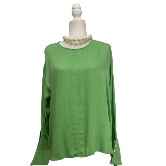 Something Navy Easy Woven Top Long Sleeve Keyhole back in Kelly Green NWOT - Picture 7 of 9